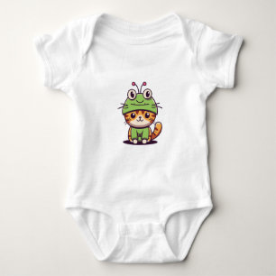 Charming Cat in Frog Hat - Adorable Baby Kitten Baby Bodysuit