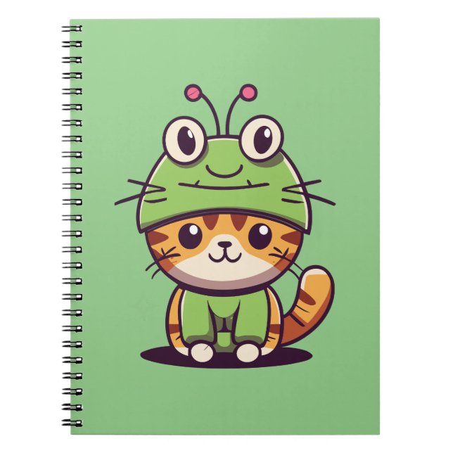 Charming Cat in Frog Hat - Adorable Baby Kitten Notebook (Front)