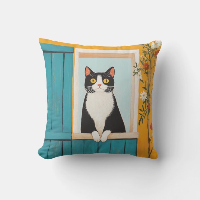 Charming Cat in Window Cushion (Front)