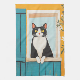 Charming Cat in Window Tea Towel
