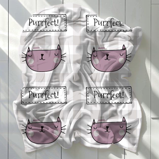 Charming Cat Purrfect Gingham Pattern  Fleece Blanket (Creator Uploaded)