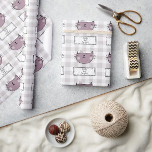 Charming Cat Purrfect Gingham  Wrapping Paper