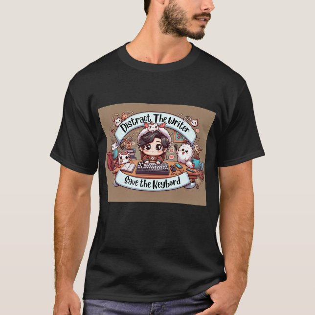 Charming Chaos: The Writer's Whimsical Woes T-Shirt (Front)