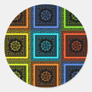 Charming Chequered Multicolored Pattern Art Design Classic Round Sticker