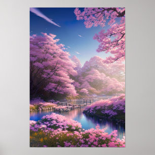Charming Cherry Blossom Sunset Poster