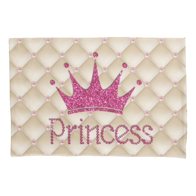 Charming Chic Pearls ,Tiara, Princess,Glittery Pillowcase (Front-Left)