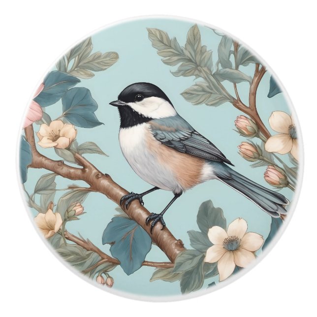 Charming Chickadee Bird Ceramic Knob (Front)