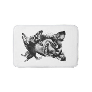 Charming Chihuahua Duo Black and White Pet Bath Mat