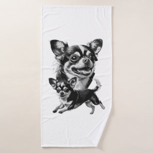 Charming Chihuahua Duo Black and White Pet Bath Towel