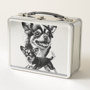 Charming Chihuahua Duo Black and White Pet Metal Lunch Box