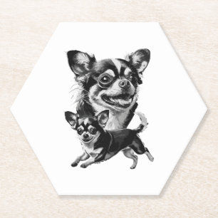 Charming Chihuahua Duo Black and White Pet Paper Coaster