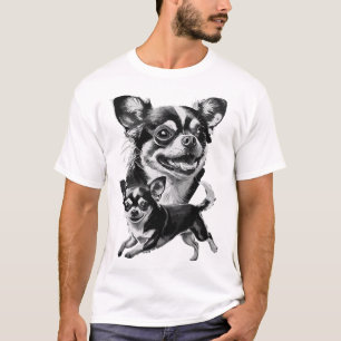 Charming Chihuahua Duo Black and White Pet T-Shirt