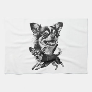 Charming Chihuahua Duo Black and White Pet Tea Towel