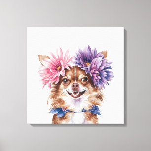 Charming Chihuahua Flower Crown Watercolor Print#1 Canvas Print