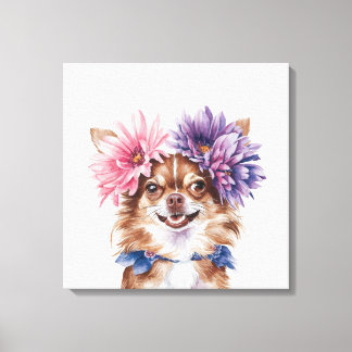 Charming Chihuahua Flower Crown Watercolor Print#1 Canvas Print