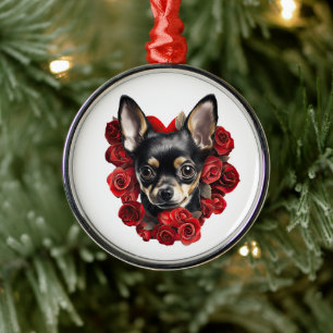 Charming Chihuahua Red Roses Dog Mum Dad New Puppy Metal Tree Decoration