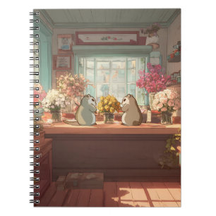 Charming Chipmunks in Cozy Flower Shop Art Notebook