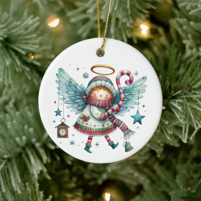 Charming Christmas Angel Modern Folk Art Style Ceramic Tree Decoration (Tree)