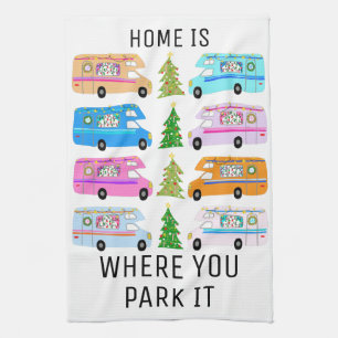 Charming Christmas Camper Retro RV Motorhomes Xmas Tea Towel