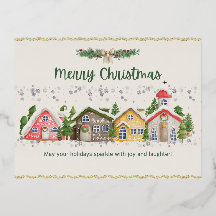 Charming Christmas Card: Cosy Homes and Snowy Wond