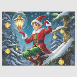 Charming Christmas Elf in the Tree Decoupage Craft Tissue Paper