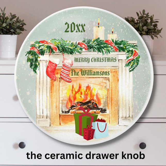 Charming Christmas Fireplace Scene Ceramic Knob (Creator Uploaded)