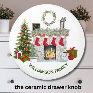 Charming Christmas Fireplace Scene  Ceramic Knob