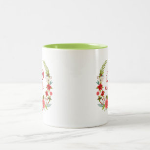 Charming Christmas Floral Wreath Monogram Two-Tone Coffee Mug
