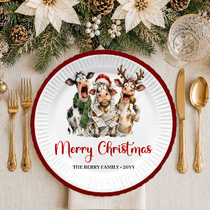 Charming Christmas funny cow red green christmas Paper Plate