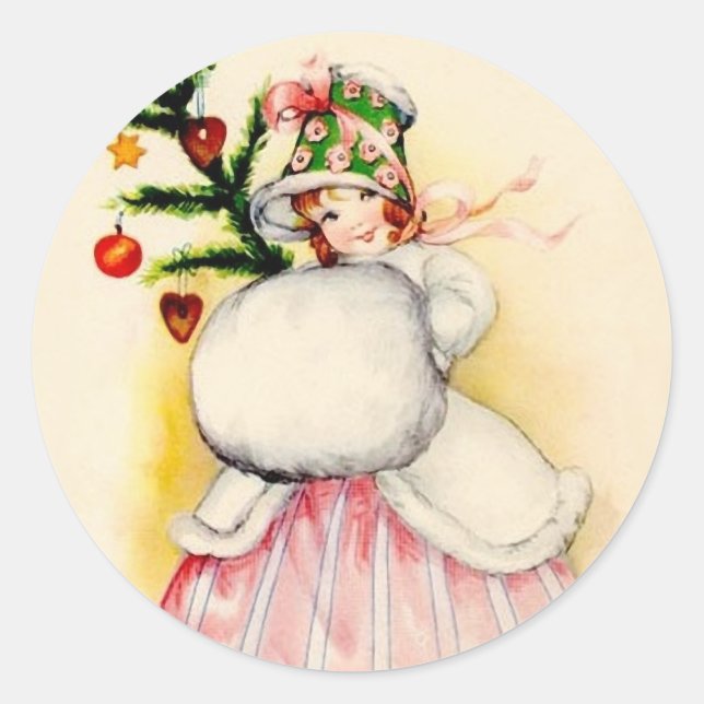 Charming Christmas Girl Classic Round Sticker (Front)