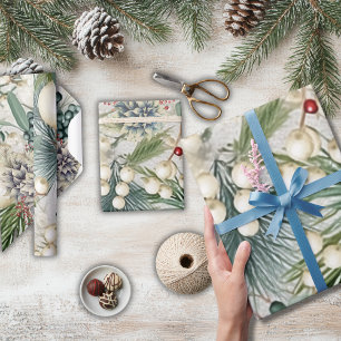Charming Christmas Ivory & Blue Elegant Wrapping Paper