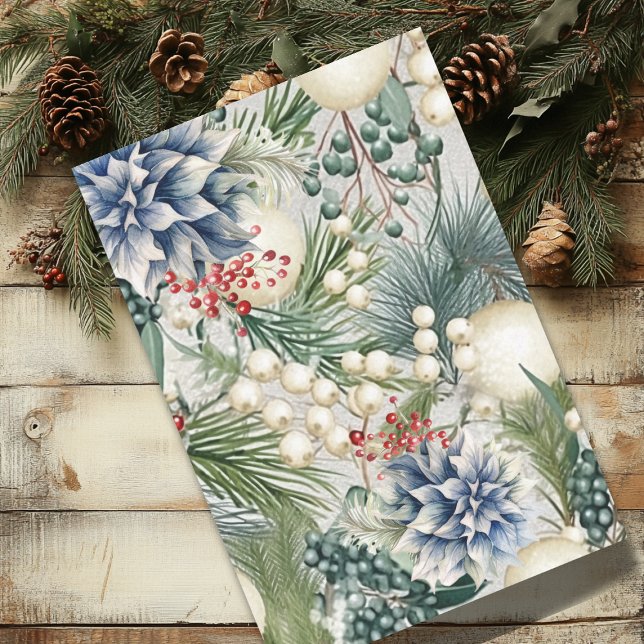 Charming Christmas Ivory Ornaments Blue Red  Tissue Paper (Creator Uploaded)