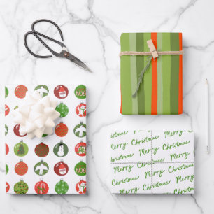 Charming Christmas Ornaments Xmas Stripes Variety Wrapping Paper Sheet