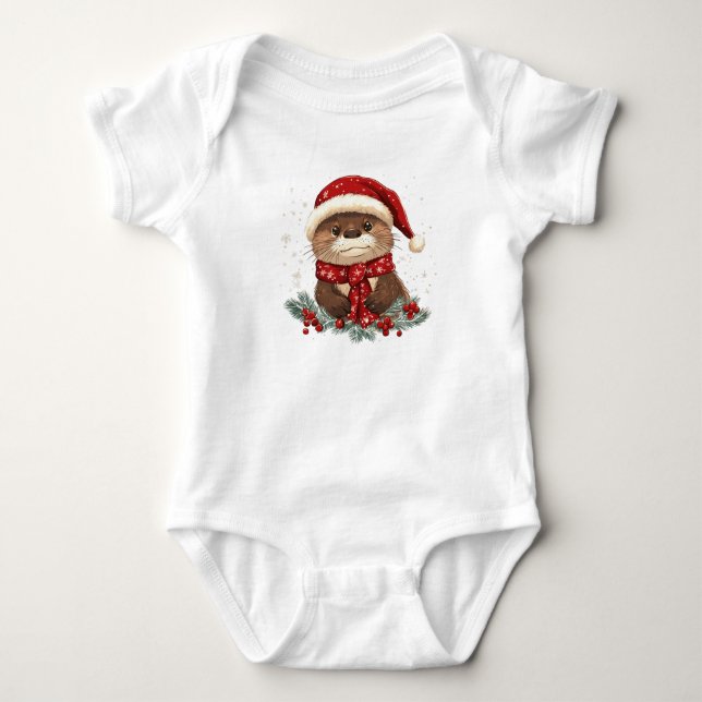 Charming Christmas Otter Baby Bodysuit (Front)