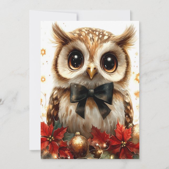Charming Christmas Owl Holiday Card (Front)