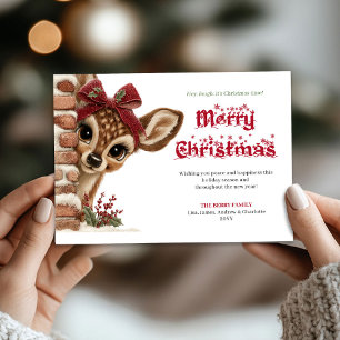Charming Christmas peeking reindeer greeting card