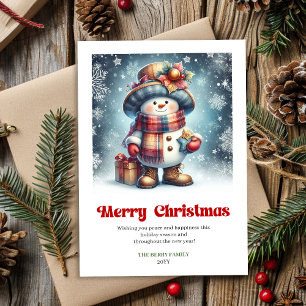 Charming Christmas snowman festive watercolor card