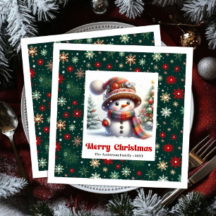 Charming Christmas snowman with snowflakes kids  Napkin