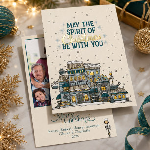 Charming Christmas Spirit Snowy Town Photo Gold