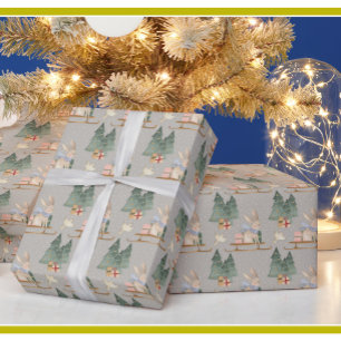 Charming Christmas Trees  Sleigh Gifts Snow Wrapping Paper