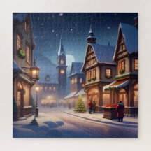 Charming Christmas village winter wonderland night