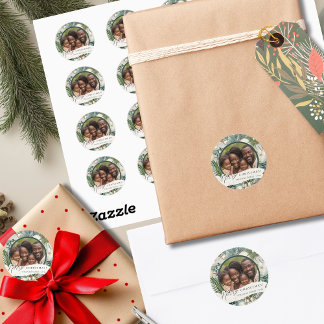 Charming Circle Elegant Ivory & Blue Family Photo Classic Round Sticker