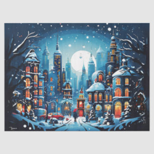 Charming City Christmas Scene Decoupage Craft Pape Tissue Paper