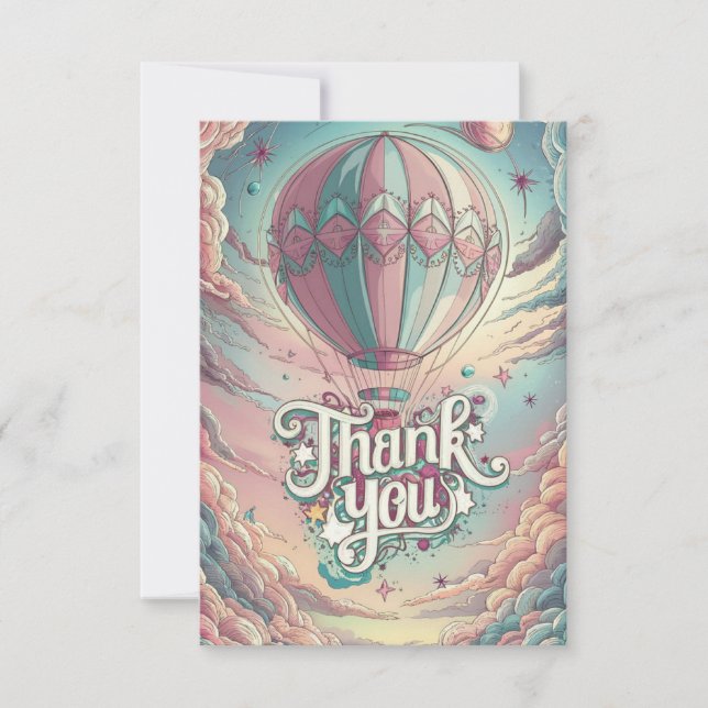 Charming Clouds Hot Air Balloon Thank You Card (Front)