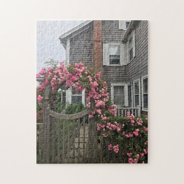 Charming Coastal Cape Cod Rose-Covered Cottage Fun Jigsaw Puzzle (Vertical)