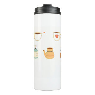charming coffee cups, stacks of books thermal tumbler