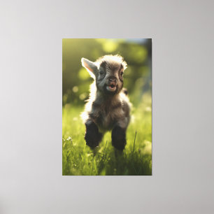 Charming Colourful Baby Goat in Grass Portrait Canvas Print