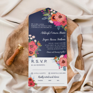 Charming Colourful Boho Flowers Wedding All In One Invitation