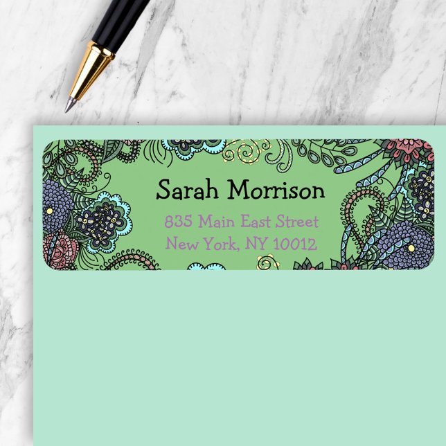 Charming Colourful Doodle Flowers Address Label (Creator Uploaded)