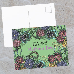 Charming Colourful Doodle Flowers Mother's Day Postcard